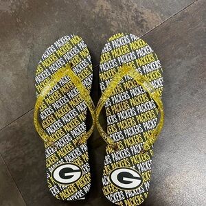 Green Bay Packers Flip Flops with Glitter Straps